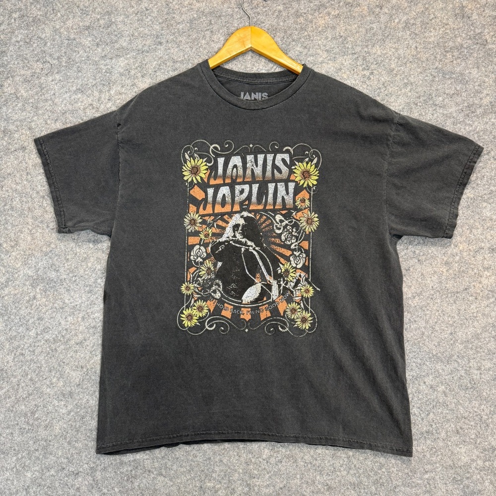 Kelly Clarkson Janis Joplin Graphic T Shirt Tee Adult Large Flowers Gray *